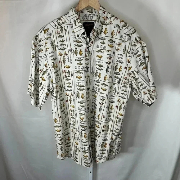 Woolrich Size Medium Birch Freshwater Fish Cream Shirt Button Down Short Sleeve - Picture 1 of 9